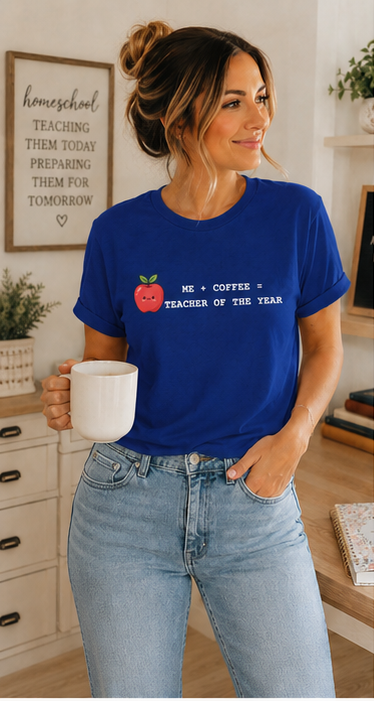 Teacher of the Year Coffee T-Shirt — Me + Coffee = Teacher of the Year