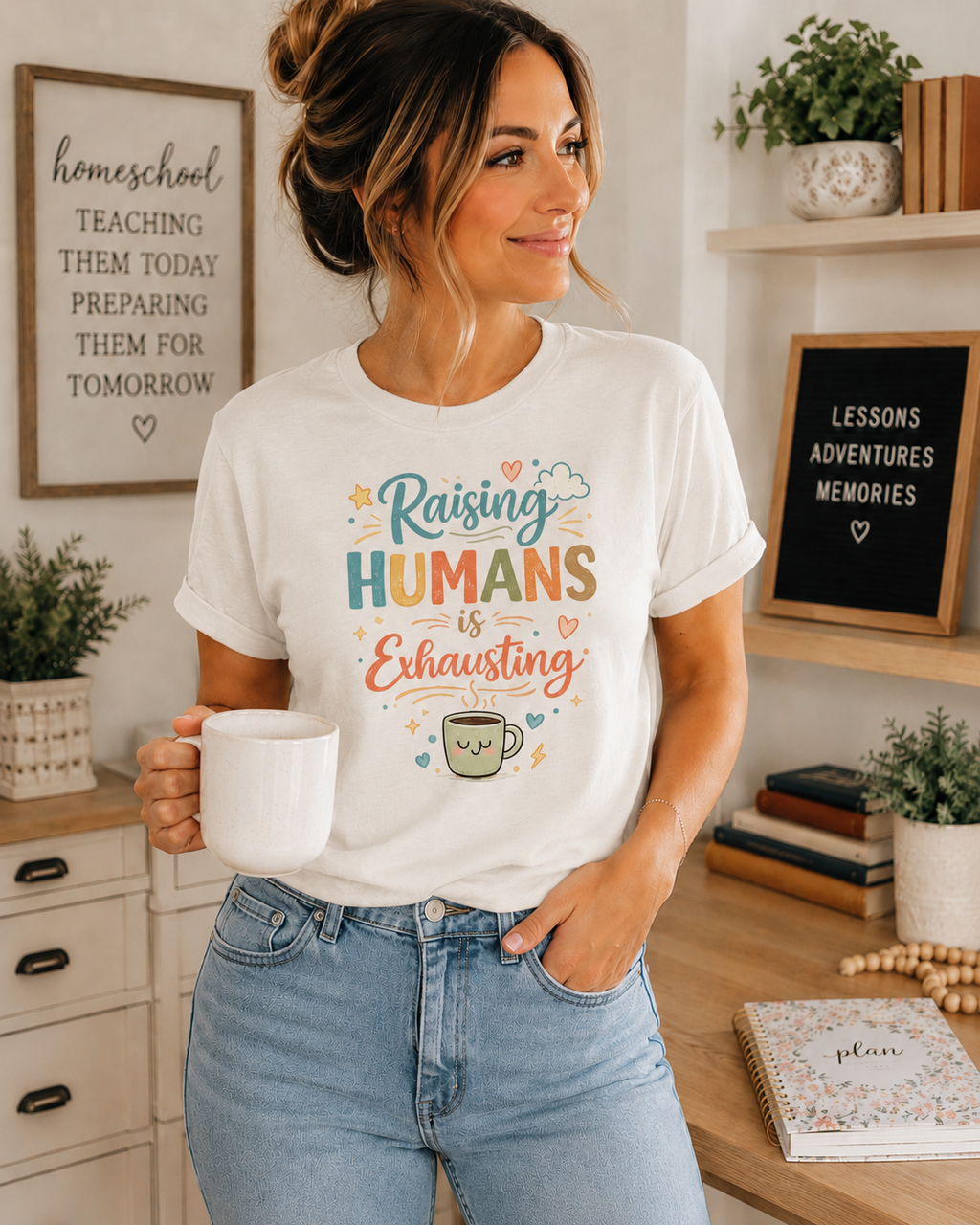 Raising Humans Is Exhausting T-Shirt – Funny Mom Dad Parenting Tee
