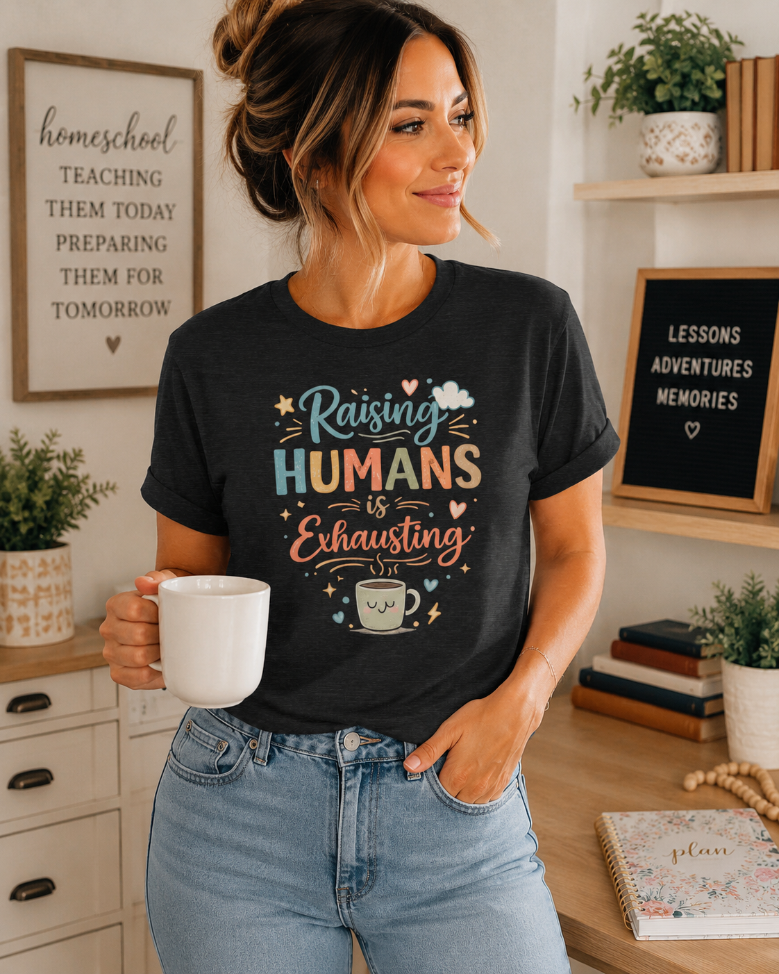 Raising Humans Is Exhausting T-Shirt – Funny Mom Dad Parenting Tee