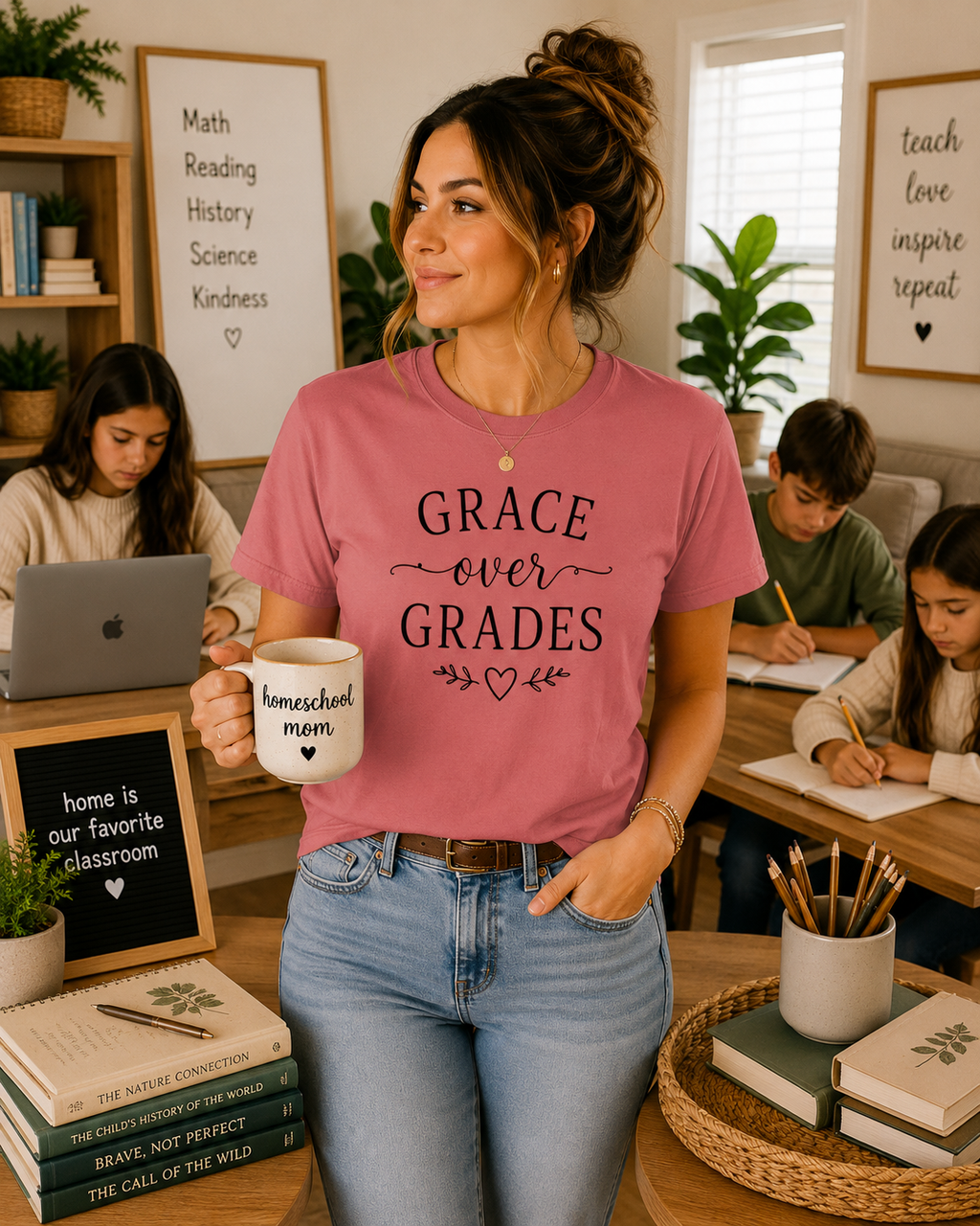 Grace Over Grades T-shirt | Inspirational Typography, Heart & Flourish Design